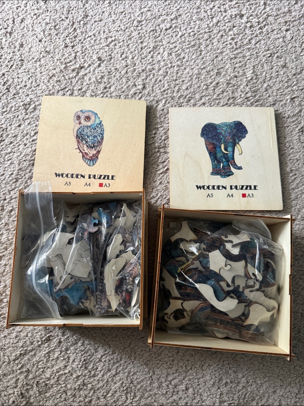 Wooden Puzzle - Assorted Blue & Natural Tones